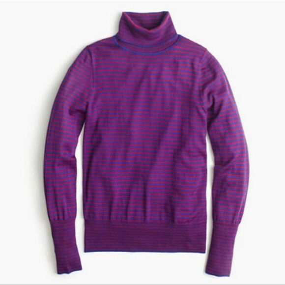 J. Crew 💯%Merino Wool Blue & Red Striped Tippi Turtleneck Sweater Size Small - Picture 5 of 11